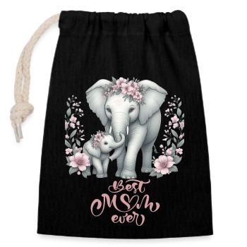Best Mom Ever Elephant Floral Crown Motherhood - Closable cotton gift bag (14x20cm) - black - Front