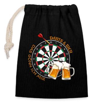 Darts & Bier - Das gönn ich mir - Verschließbarer Geschenkbeutel aus Baumwolle (14x20cm) - Schwarz - Vorne