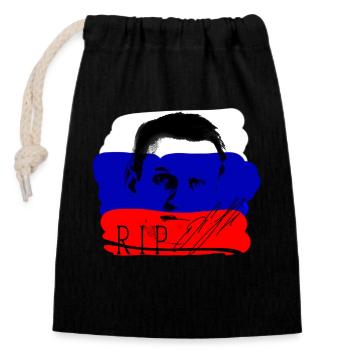 Navalny,hero, Russia, rip, flag - Closable cotton gift bag (14x20cm) - black - Front