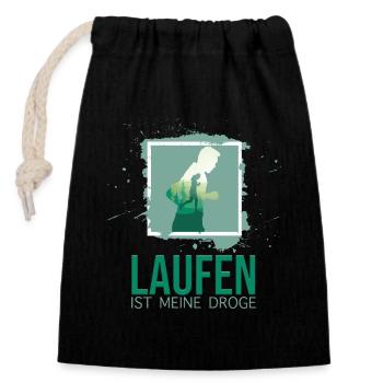 Laufen ist meine Droge - Verschließbarer Geschenkbeutel aus Baumwolle (14x20cm) - Schwarz - Vorne