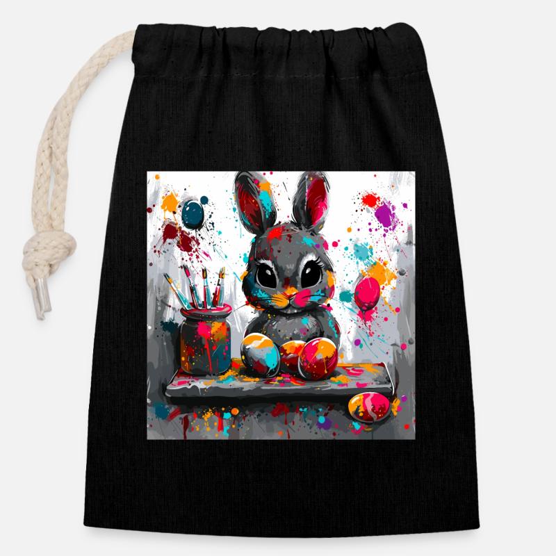 Werkstatt vom Osterhase - Verschließbarer Geschenkbeutel aus Baumwolle (14x20cm) - Schwarz