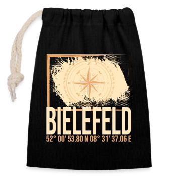 Bielefeld Koordinaten - Verschließbarer Geschenkbeutel aus Baumwolle (14x20cm) - Schwarz - Vorne