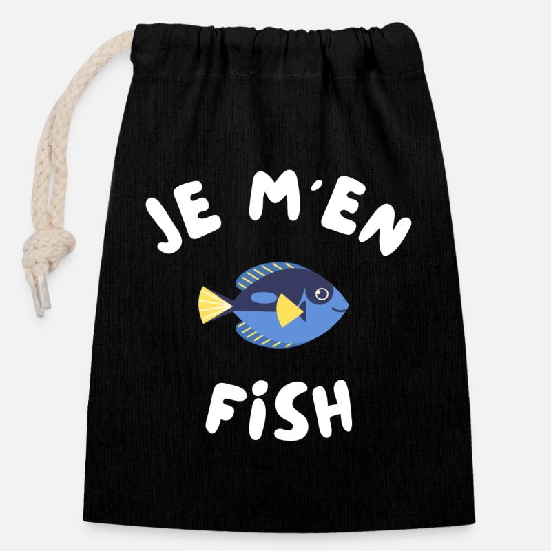 Je M'en Fish funny - Sac cadeau en coton avec cordon (14 x 20 cm) - noir
