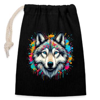 Loup - Sac cadeau en coton avec cordon (14 x 20 cm) - noir - Devant
