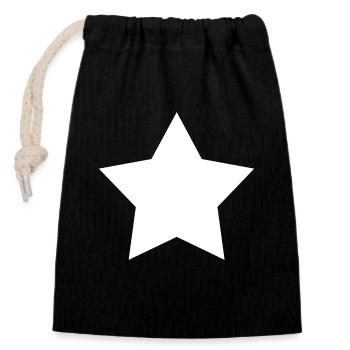 weißer Stern, white star - Verschließbarer Geschenkbeutel aus Baumwolle (14x20cm) - Schwarz - Vorne