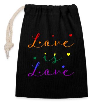 Love is Love, LGBT, Gay, CSD - Verschließbarer Geschenkbeutel aus Baumwolle (14x20cm) - Schwarz - Vorne