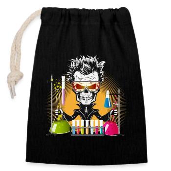 Skull as a gloomy scientist in the laboratory - Closable cotton gift bag (14x20cm) - black - Front