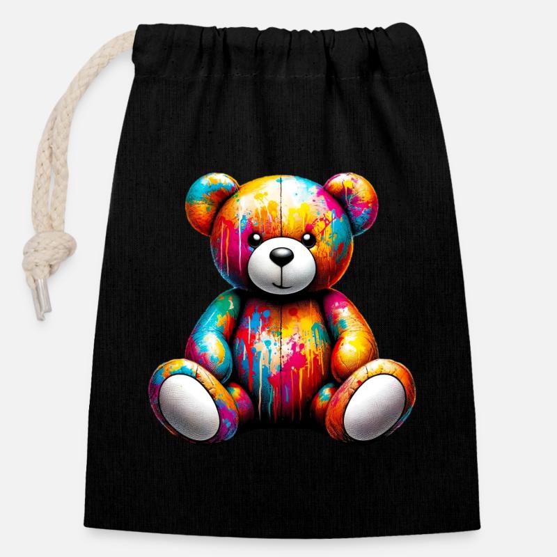 Orso orsacchiotto Teddybär - Verschließbarer Geschenkbeutel aus Baumwolle (14x20cm) - Schwarz