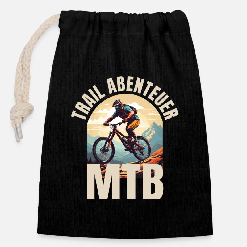 MTB: Trail Abenteuer - Verschließbarer Geschenkbeutel aus Baumwolle (14x20cm) - Schwarz