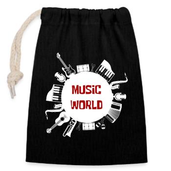 MUSIC WORLD Collection - Closable cotton gift bag (14x20cm) - black - Front