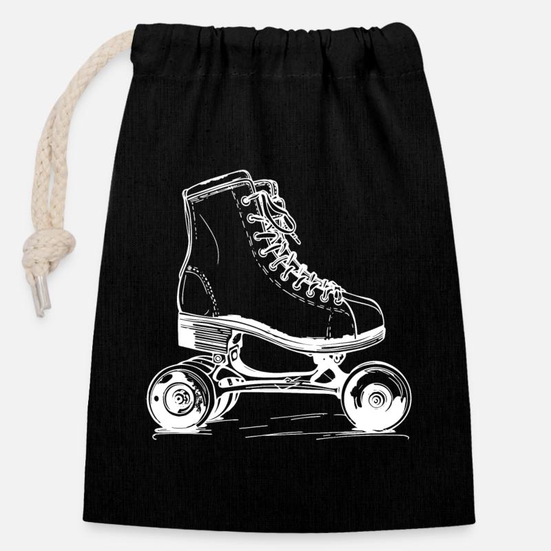 Dessin de patins à roulettes - Sac cadeau en coton avec cordon (14 x 20 cm) - noir