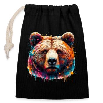 Bear - Closable cotton gift bag (14x20cm) - black - Front