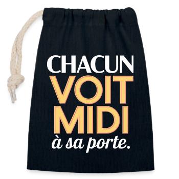 Chacun voit midi à sa porte - Sac cadeau en coton avec cordon (14 x 20 cm) - bleu marine - Devant