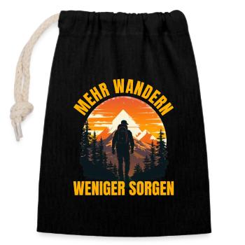 Mehr wandern - Weniger Sorgen - Verschließbarer Geschenkbeutel aus Baumwolle (14x20cm) - Schwarz - Vorne