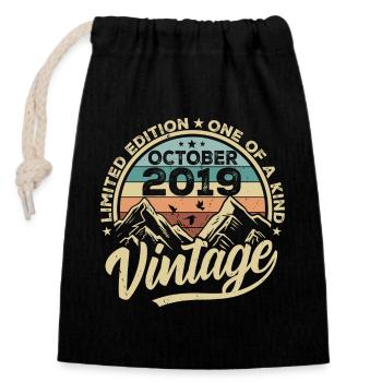 Octobre 2019 Anniversaire 2019 Né Octobre 2019 - Sac cadeau en coton avec cordon (14 x 20 cm) - noir - Devant