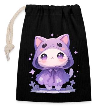 Cute Halloween Cat Disguised as a Ghost - Closable cotton gift bag (14x20cm) - black - Front