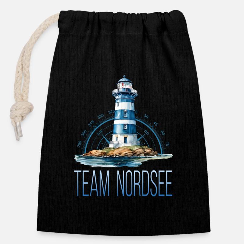 Team Nordsee - Verschließbarer Geschenkbeutel aus Baumwolle (14x20cm) - Schwarz