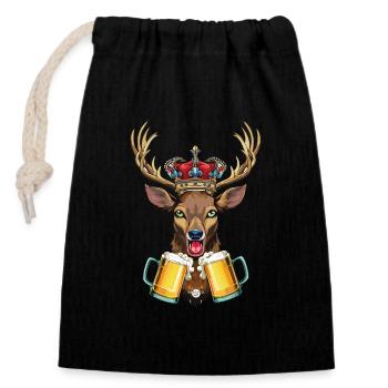 06 Hirsch zwei Mass Bier Hirschkopf Krone Prost - Verschließbarer Geschenkbeutel aus Baumwolle (14x20cm) - Schwarz - Vorne