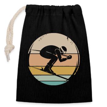 Skieur rétro descente icône des sports d’hiver - Sac cadeau en coton avec cordon (14 x 20 cm) - noir - Devant