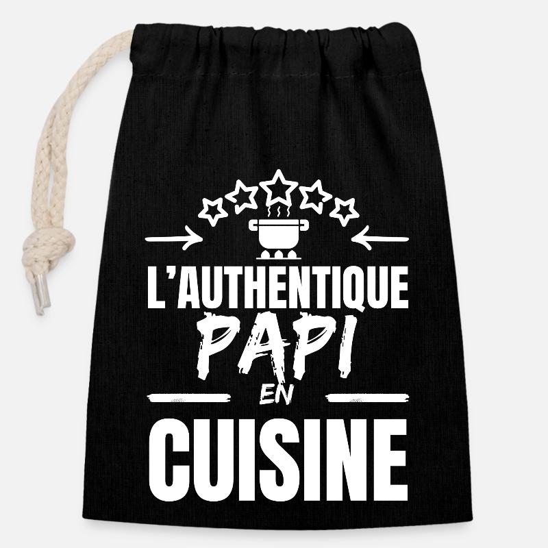 L AUTHENTIQUE PAPI CUISINIER - Sac cadeau en coton avec cordon (14 x 20 cm) - noir