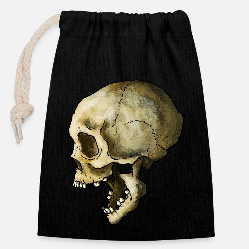Skull - Closable cotton gift bag (14x20cm) - black
