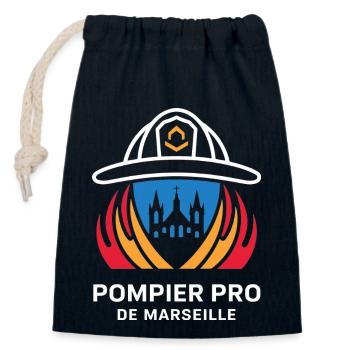 Pompier Pro de Marseille - Sac cadeau en coton avec cordon (14 x 20 cm) - bleu marine - Devant