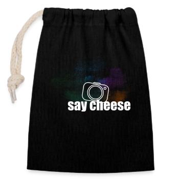 Say Cheese blanc - Sac cadeau en coton avec cordon (14 x 20 cm) - noir - Devant