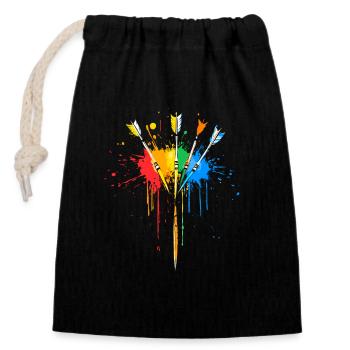Darts Bunt Dartpfeil Geschenk - Verschließbarer Geschenkbeutel aus Baumwolle (14x20cm) - Schwarz - Vorne