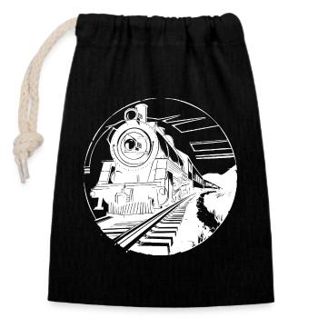 Railway Graphic - Closable cotton gift bag (14x20cm) - black - Front