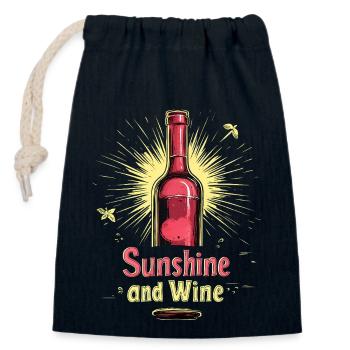 Sunshine and Wine Funny Wine Alcohol Summer - Closable cotton gift bag (14x20cm) - navy - Front