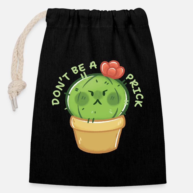 Cactus avec du caractère - Ne soyez pas un - Sac cadeau en coton avec cordon (14 x 20 cm) - noir