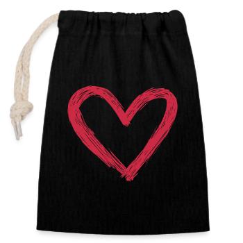 Sweet Red Heart - Closable cotton gift bag (14x20cm) - black - Front