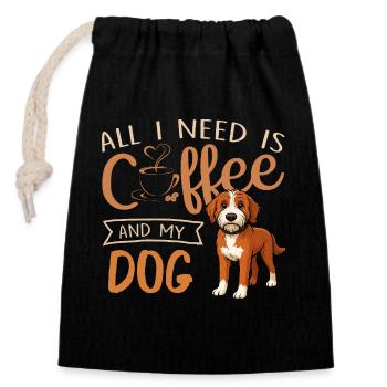 Café, chien et moi - Sac cadeau en coton avec cordon (14 x 20 cm) - noir - Devant