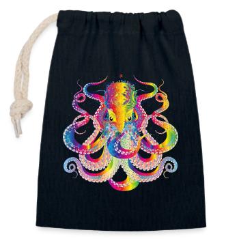 colorful octopus and many details - Closable cotton gift bag (14x20cm) - navy - Front