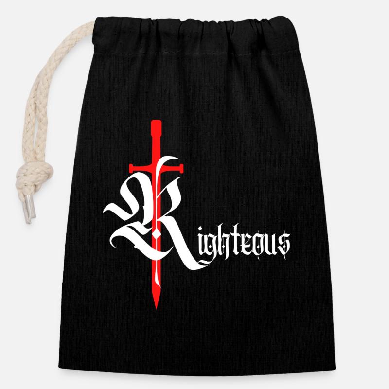 Gothic Righteous Design mit Schwert mit weißem Text - Verschließbarer Geschenkbeutel aus Baumwolle (14x20cm) - Schwarz