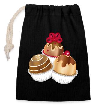 Three fine chocolates as a motif for real connoisseurs - Closable cotton gift bag (14x20cm) - black - Front
