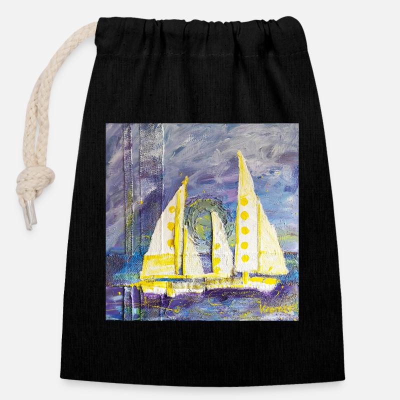 Sailboat - Closable cotton gift bag (14x20cm) - black
