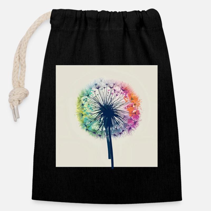 Aquarelle colorée de pissenlit - Sac cadeau en coton avec cordon (14 x 20 cm) - noir