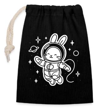 Lapin de l'espace en combinaison d'astronaute - Sac cadeau en coton avec cordon (14 x 20 cm) - noir - Devant
