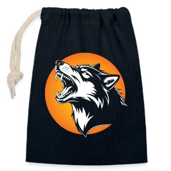 Tête de loup en silhouette contrastée - Sac cadeau en coton avec cordon (14 x 20 cm) - bleu marine - Devant