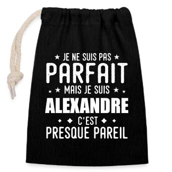 Alexandre : authentique, imparfait, top,perfection - Sac cadeau en coton avec cordon (14 x 20 cm) - noir - Devant