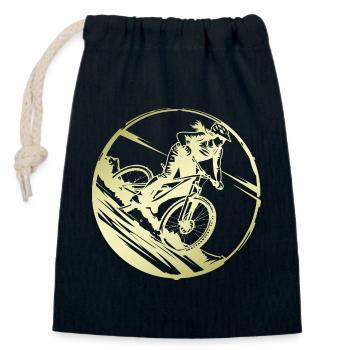 Mountain Bike Bicycle Silhouette - Closable cotton gift bag (14x20cm) - navy - Front