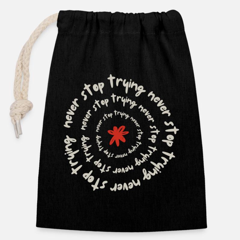 Never stop trying - Sac cadeau en coton avec cordon (14 x 20 cm) - noir