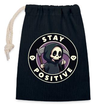 Restez positif - Sac cadeau en coton avec cordon (14 x 20 cm) - bleu marine - Devant