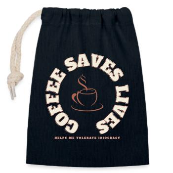 Le café sauve la journée : le café sauve des vies - Sac cadeau en coton avec cordon (14 x 20 cm) - bleu marine - Devant