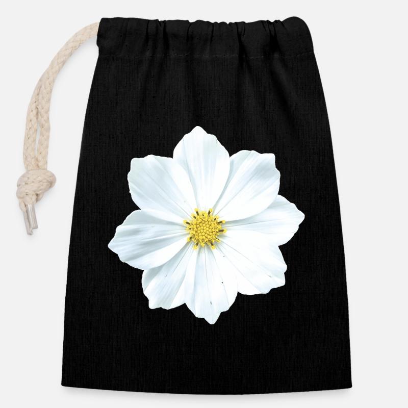 fleur - Sac cadeau en coton avec cordon (14 x 20 cm) - noir