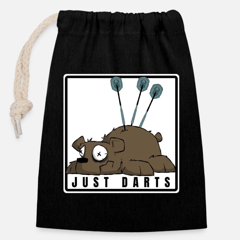 Lustiges Darts Comic Motiv. JUST DARTS - Verschließbarer Geschenkbeutel aus Baumwolle (14x20cm) - Schwarz