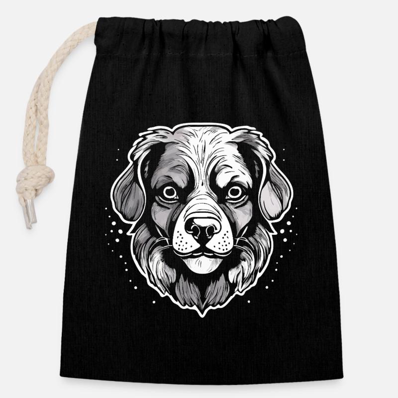Hund - Verschließbarer Geschenkbeutel aus Baumwolle (14x20cm) - Schwarz