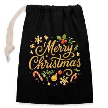 Merry Christmas Decoration Jewelry - Closable cotton gift bag (14x20cm) - black - Front