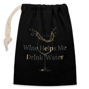 Wine-water logic - Closable cotton gift bag (14x20cm) - black - Front